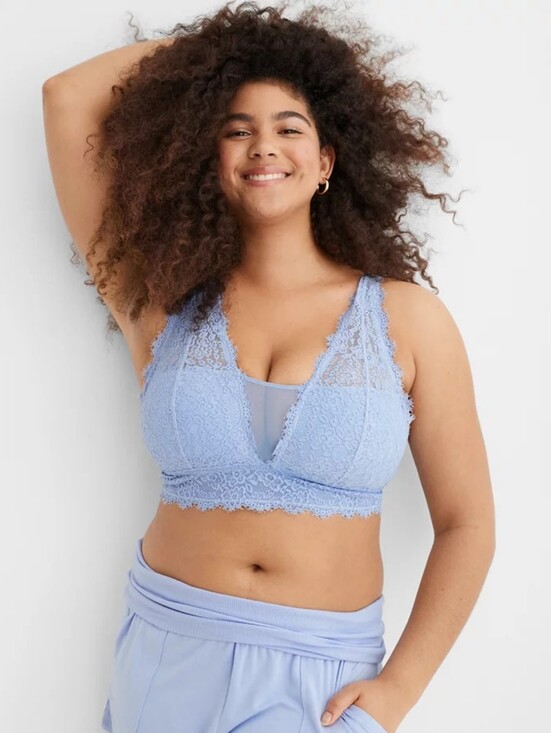 aerie Other - Aerie | Blue Eyelash Lace Plunge Bralette Size XL